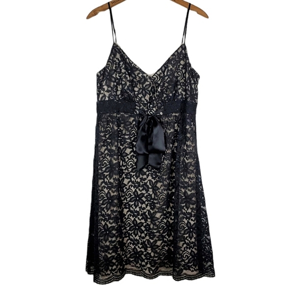 Nine West Black Lace Bow-Tie Waist Midi Dress - Picture 2 of 6